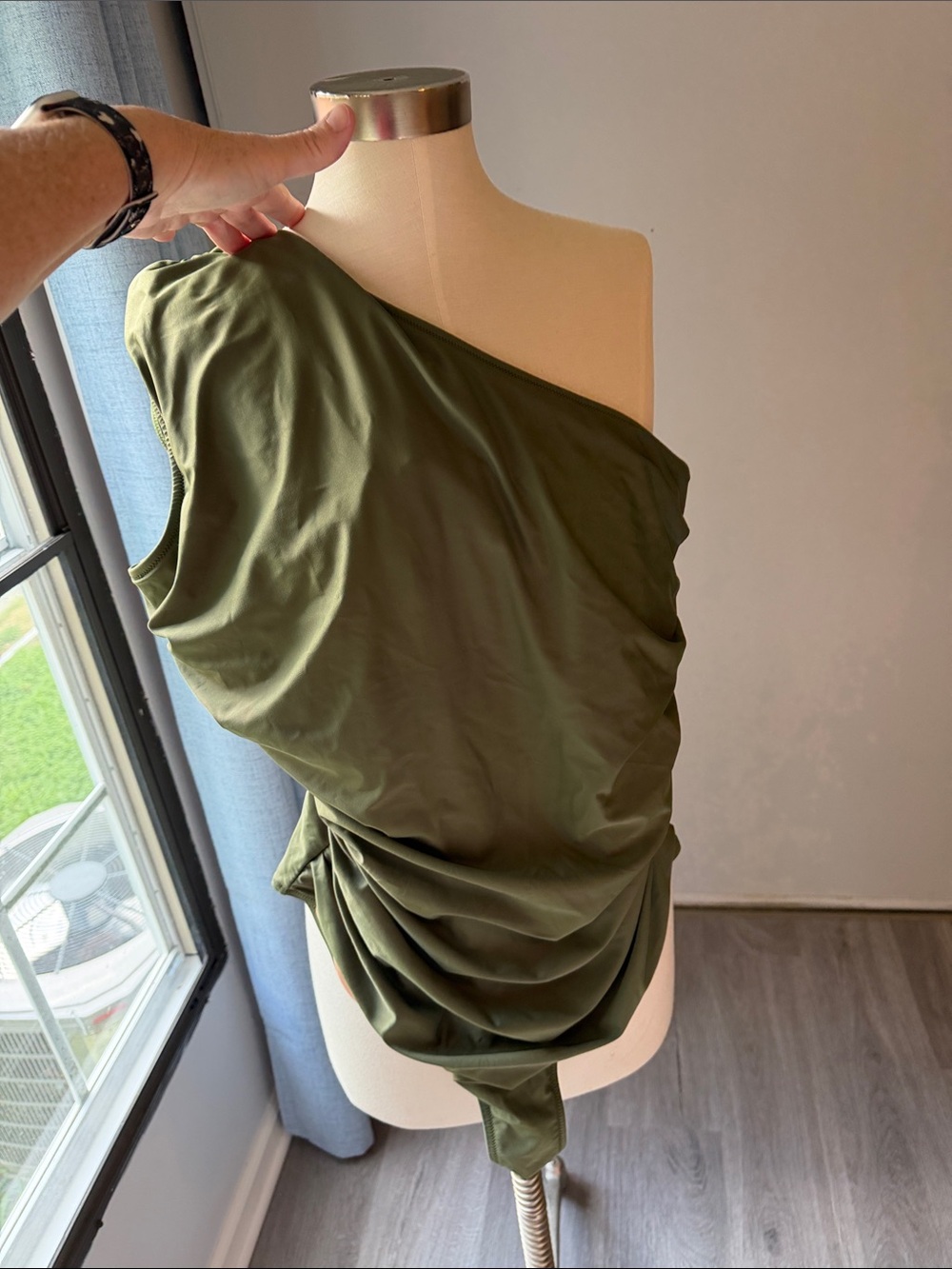J. Crew Olive Green One-Shoulder Ruched One-Piece Swimsuit 18 - Picture 8 of 8